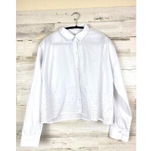 Rebecca Minkoff Women's M White Silver Studded Cropped Button Up Shirt Blouse